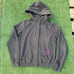 Y2K Fox Racing Gray Hoodie with Pink Logo, size medium